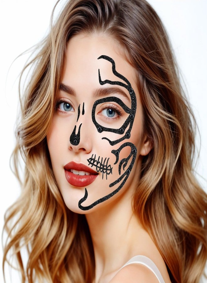 Parma77 Skeleton Accessories Skull Face Stick On Skeleton Face Stickers Gems Halloween Face Jewels Makeup for Women - Image 1